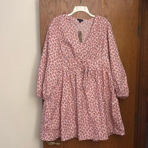 J Crew V-neck Cotton Poplin Mini Dress in Pink Peony Paisley